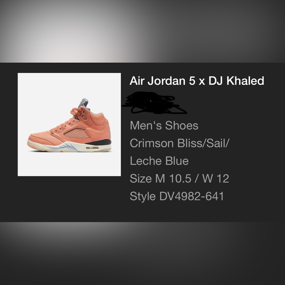 DJ Khalid limited edition Jordan 5 (size 10.5)